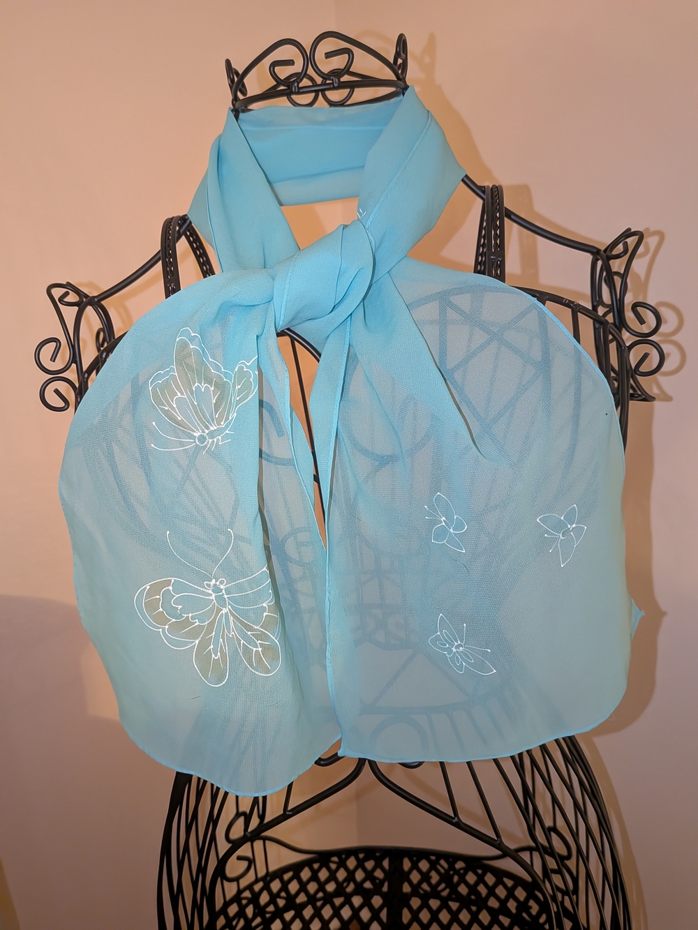 Light Blue Floral Sheer Scarf - Women's Accessory